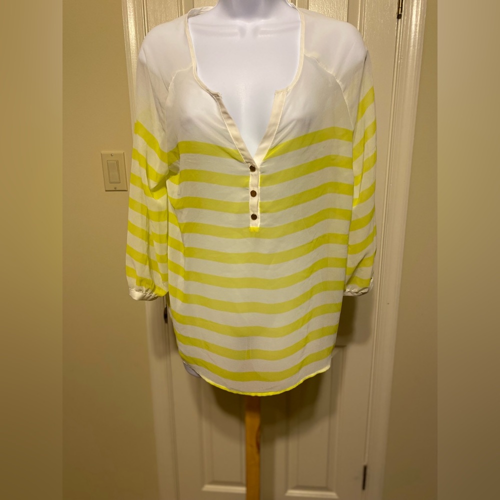 NWOT APT.9 Yellow and White Striped 3/4 Sleeve Blouse, Size: M